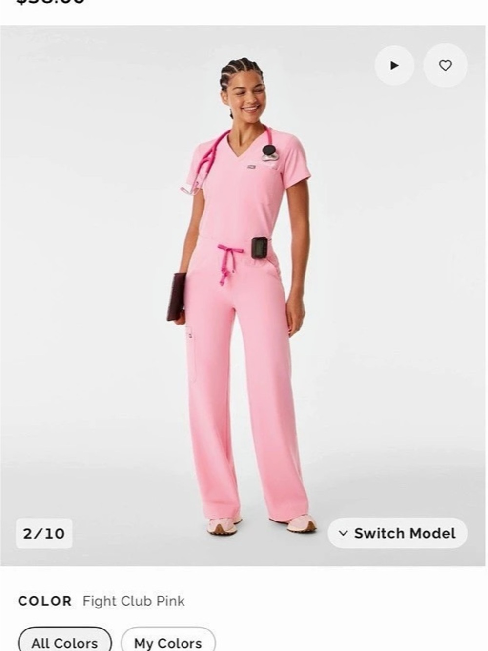 FIGS Isabel High-Rise Wide-Leg Scrub Pant and Catarina Top F*ing Pink